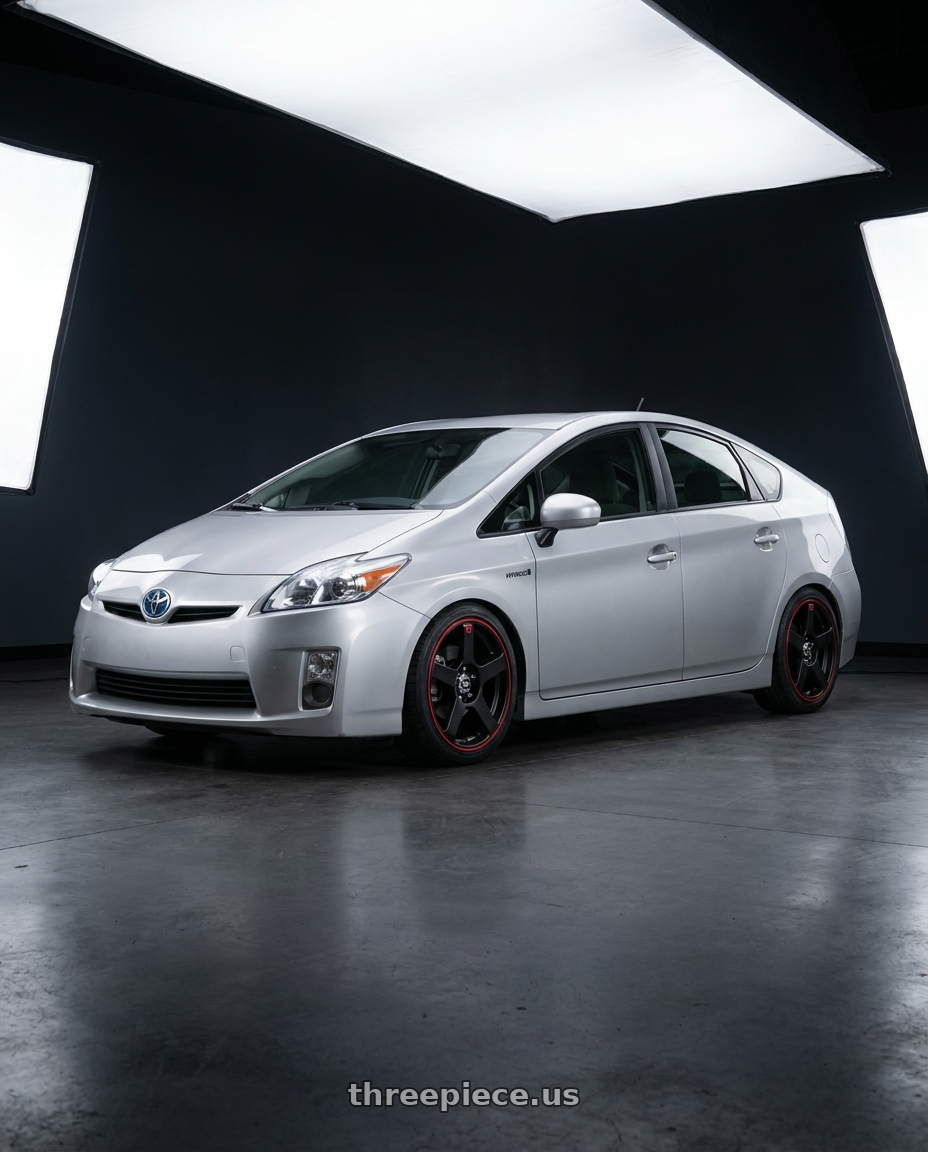 2010 Toyota Prius3 with Motegi MR116 FS5 5X114.3/5X120 18X8 +35 MATTE BLACK RED RACING STRIPE wheels