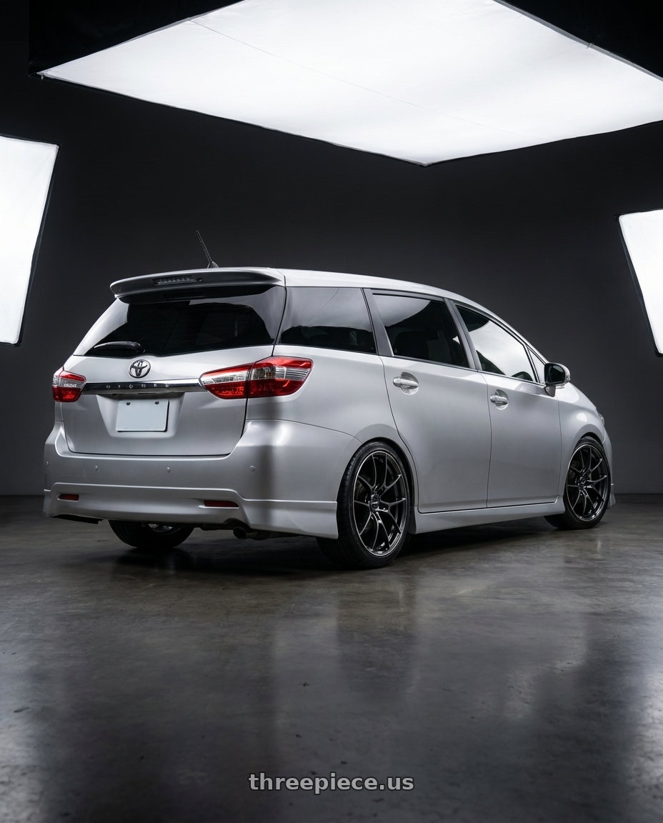 2013 TOYOTA ZGE25 with Volk Racing G025 5x100 18x7.5+48 Shining Black Metal / Rim Edge DC wheels rear three quarter view square tires