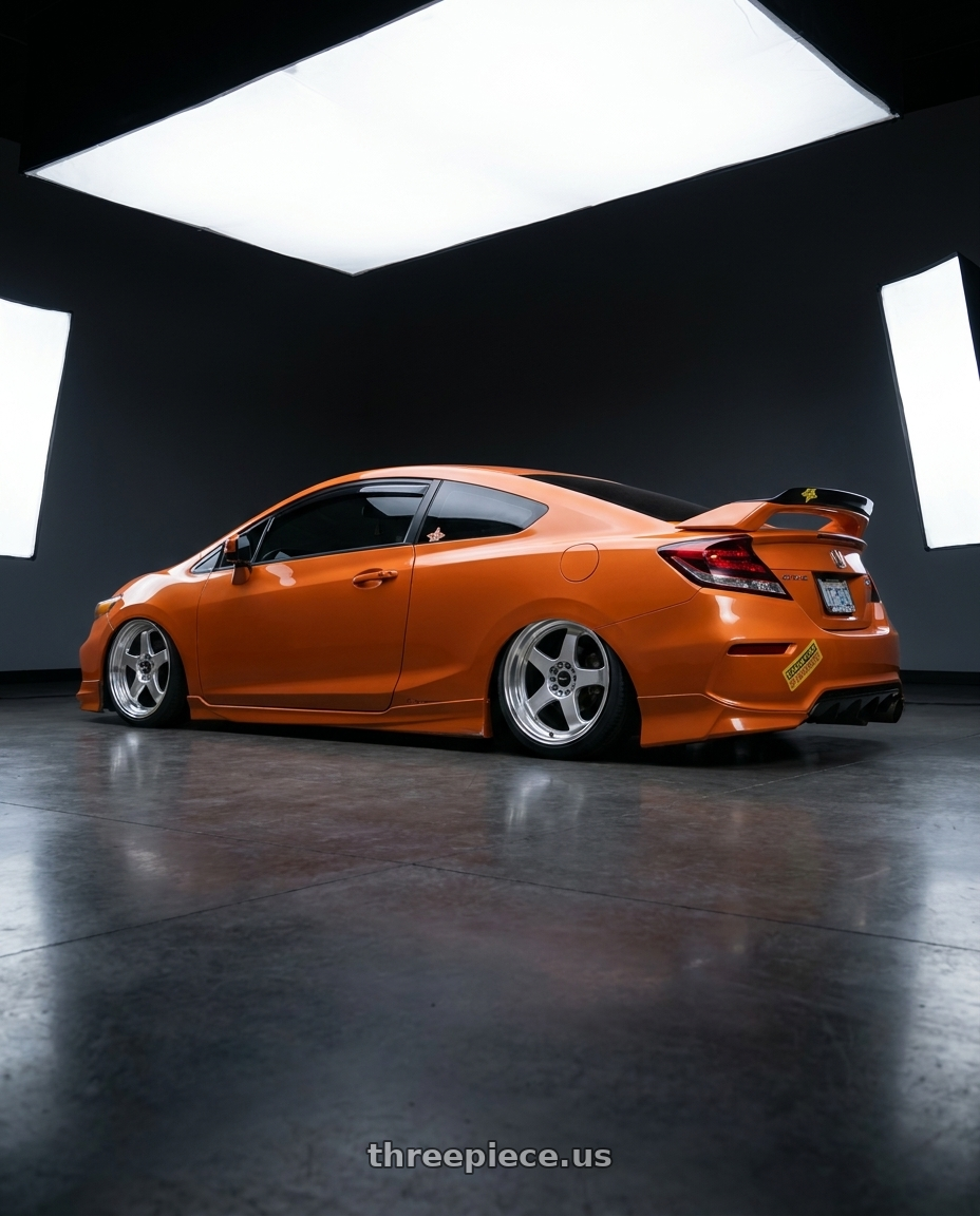 2015 honda civic with Vors SP1 4x100/4x114.3 17x8  +30 Silver Machine Face Lip wheels rear three quarter view slight stretch tires