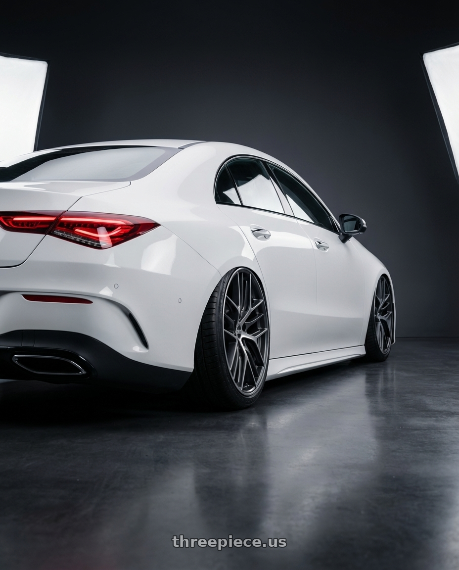 2023 Mercedes-Benz CLA C118 with BBS CC-R 5x112 19x9.0+42 Graphite w/ Diamond Cut Face wheels rear three quarter view slight stretch tires