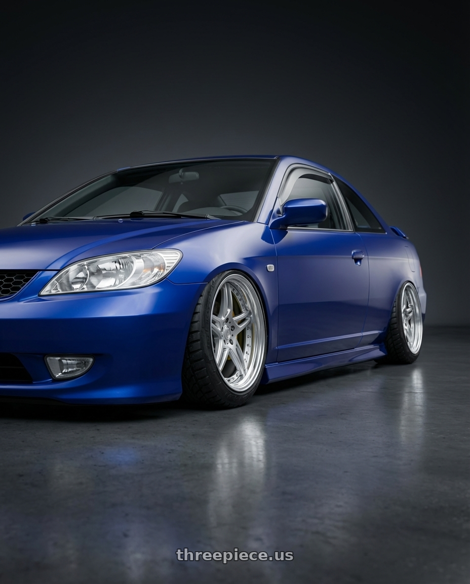 2004 honda civic em2 fiji blue with DURANDAL DD5.2 SILVER POLISHED 5x100 19x8.5 +1MM wheels