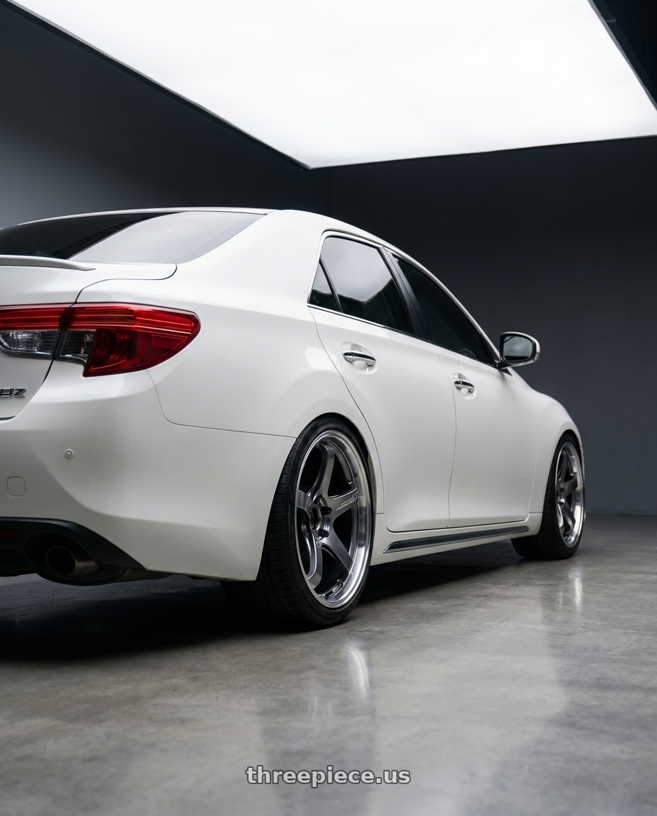 2014 Toyot Reiz with Advan Racing GT BEYOND 5x114.3 18x8.5 +45 MACHINING & HYPER PLATINUM BLACK wheels rear three quarter view square tires