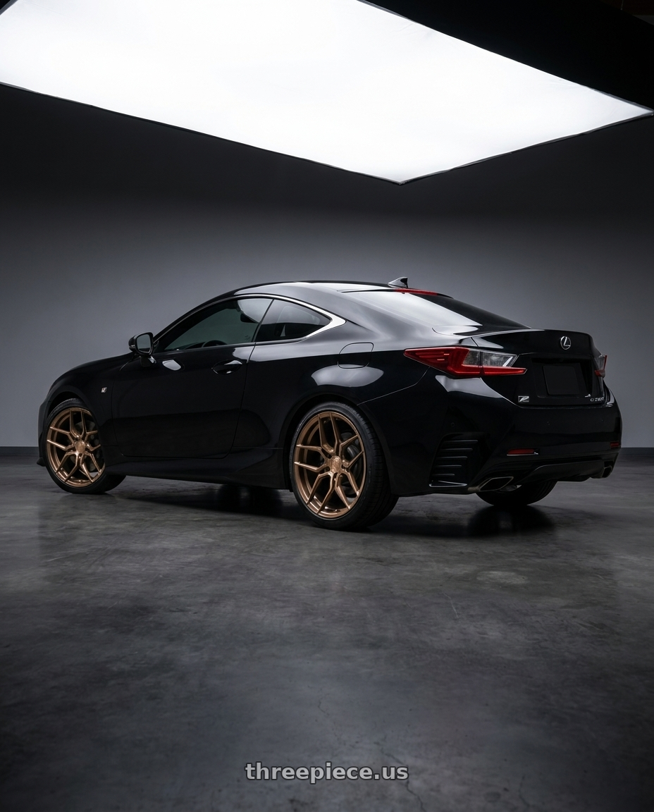 2016 Lexus RC200T F Sport with Rohana RFX11 5x114.3 19x8.5+35 Brushed Bronze wheels rear three quarter view square tires