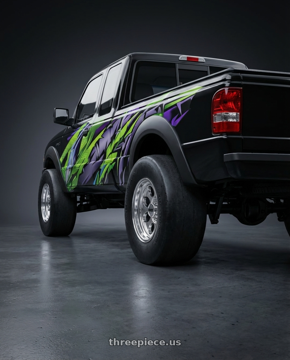 Ford ranger 2005 cabine dupla 3.0 powerstroke with Mickey Thompson Classic III Polished 5x139.7 16x8 +0 Polished wheels rear three quarter view excessive tires