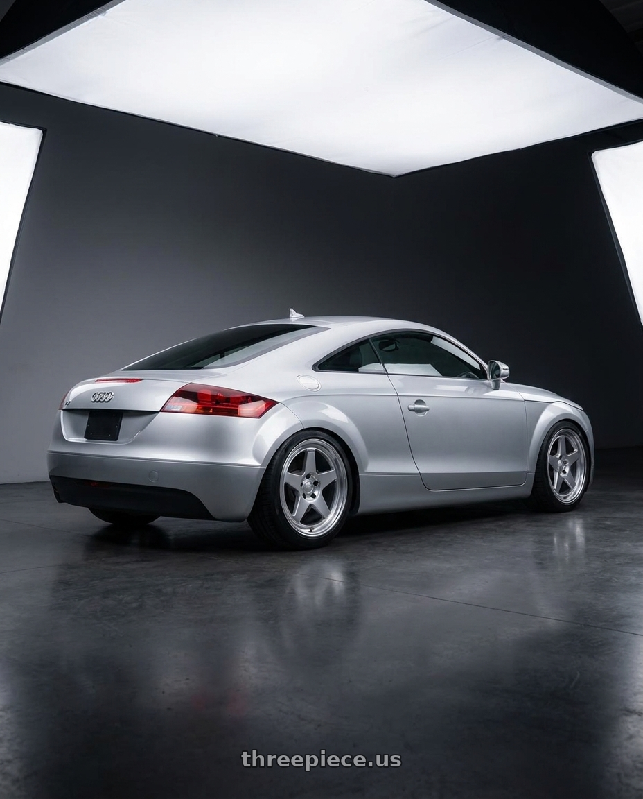 2008 audi TT with Kansei K12H KNP 5X100 18x8.5 35 Hyper Silver wheels rear three quarter view square tires