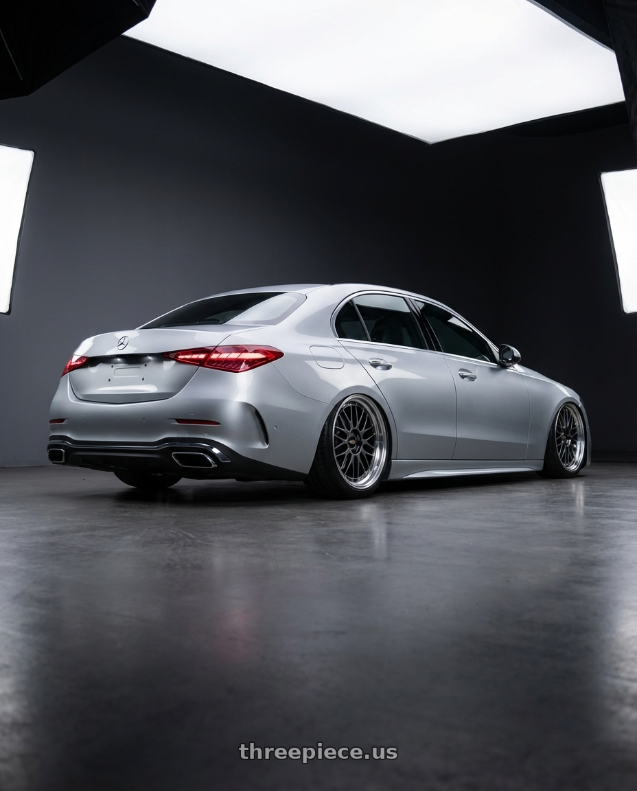 2022 Mercedes-Benz C-Class W206 with BBS LM 5x112 19x9 +34 Diamond Black Center Diamond Cut Lip wheels rear three quarter view slight stretch tires