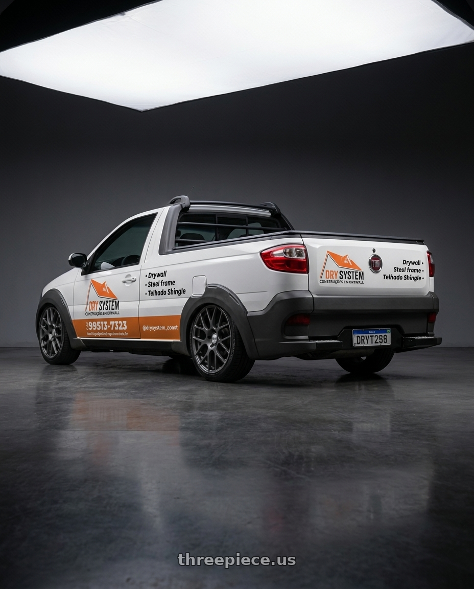 Fiat Strada Hard Working 1.4 CS 2017 adesivada with TSW NURBURGRING 5X114.3 17X7.5 +45 MATTE GUNMETAL wheels rear three quarter view square tires