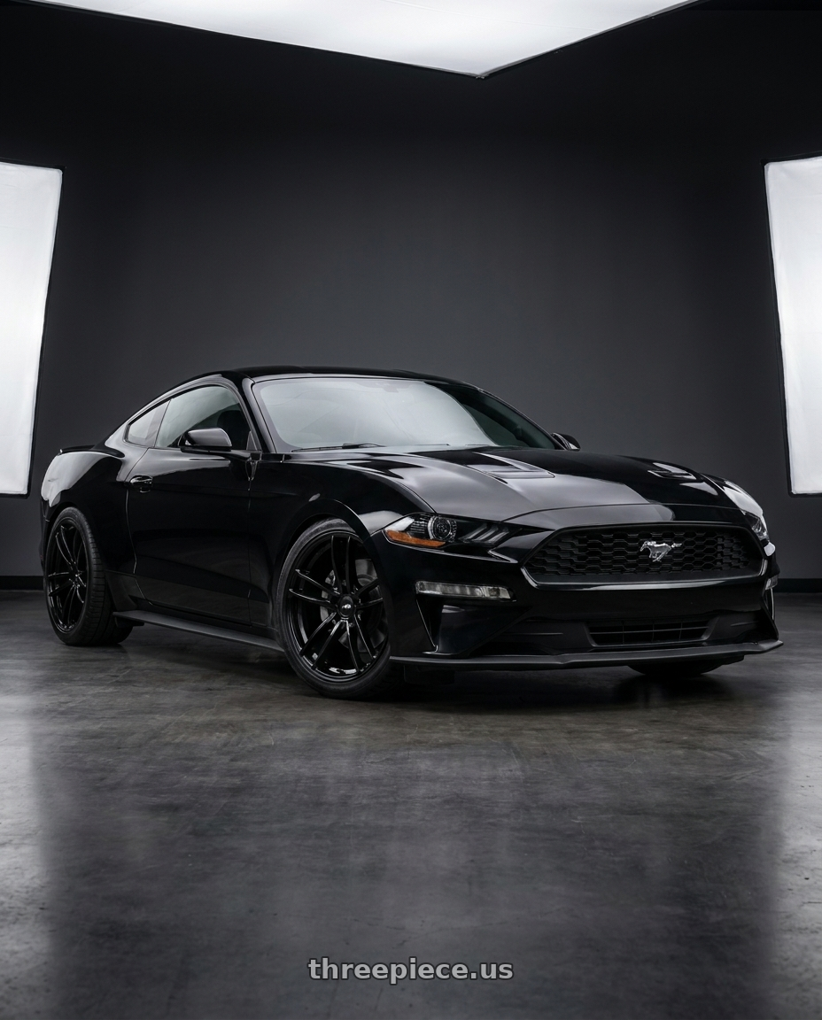 2021 Ford Mustang GT with American Racing AR941 MACH FIVE 5X114.3 19X11 +25 GLOSS BLACK wheels
