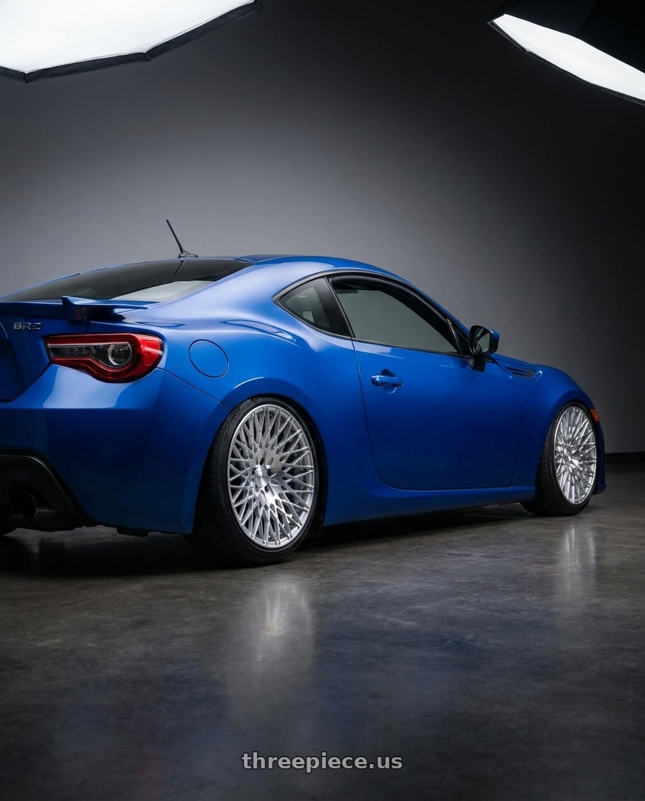 2017 Subaru BRZ with Avant Garde Wheels M540 5X100 18x8 +30 Silver Machined wheels rear three quarter view slight stretch tires