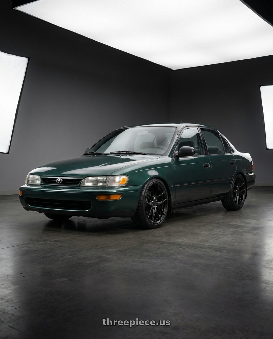 1998 Toyota Corolla with Rotiform 1PC R134 FLG 5X114.3 18X8.5 +45 MATTE BLACK wheels
