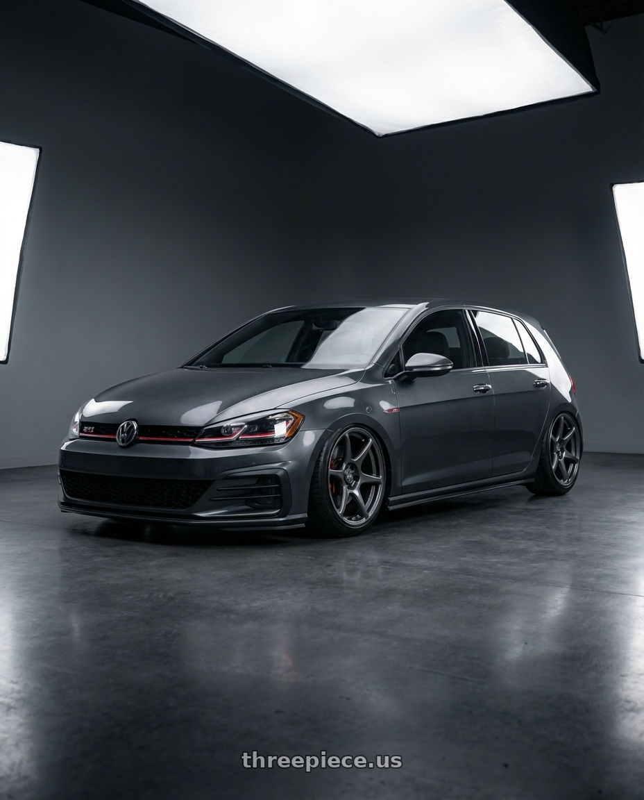 2019 Volkswagen GTI MK7 with Kansei K11G Tandem 5X112 19x9.5 22 Gunmetal wheels front three quarter view stanced stance