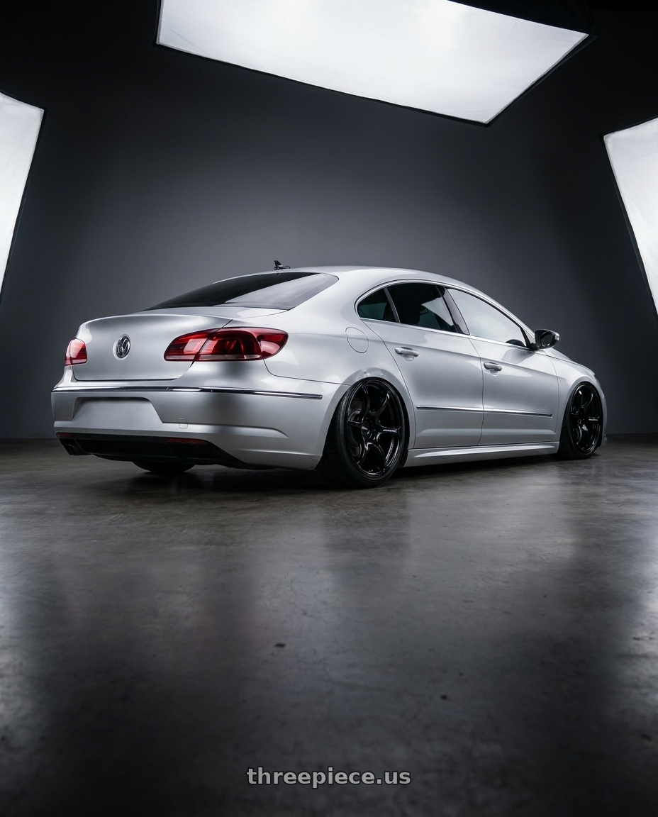 2015 Volkswagen CC with Advan RGIII 5x112 19x8.5+45 Gloss Black wheels rear three quarter view slight stretch tires