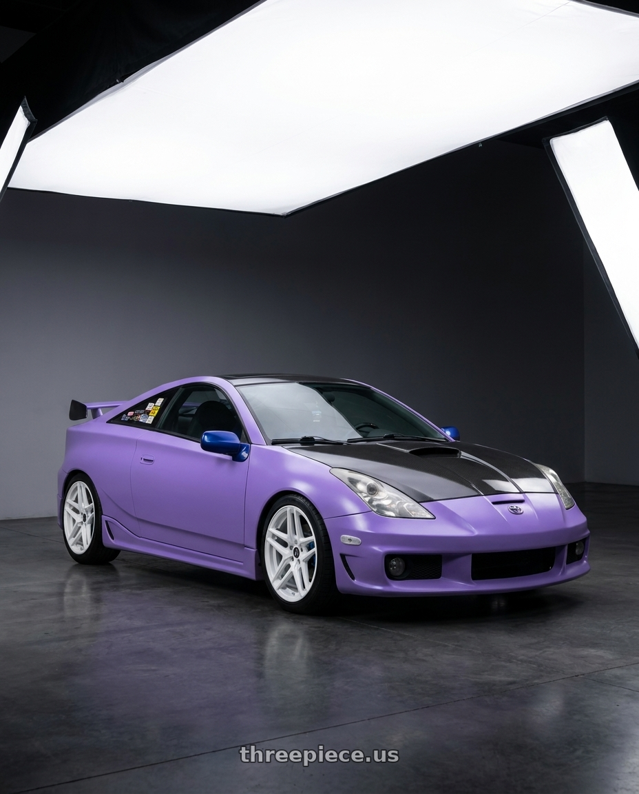 2004 Toyota Celica with Heritage Wheel EBISU MonoC 5x100 18x8.5+35 White wheels