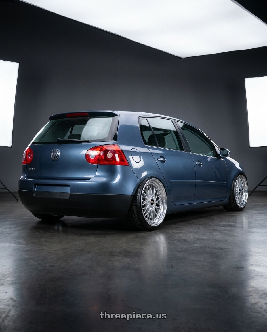 2005 Volkswagen V  with BBS Super 5x112 19x8.5 +43 Diamond Silver wheels rear three quarter view extreme stretch tires