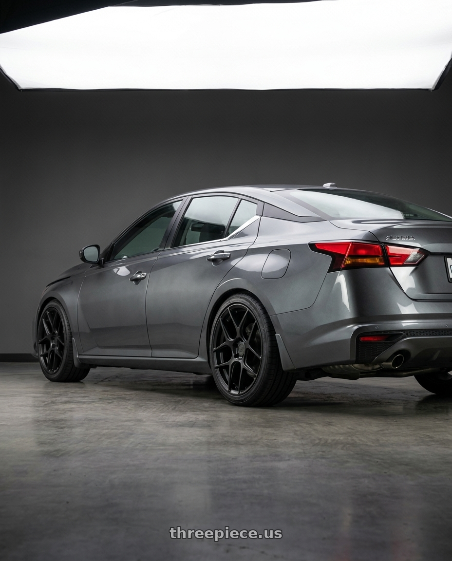 2021 Nissan Altima SV with Aodhan AFF2 5x114.3 19x8.5+35 Matte Black wheels rear three quarter view square tires