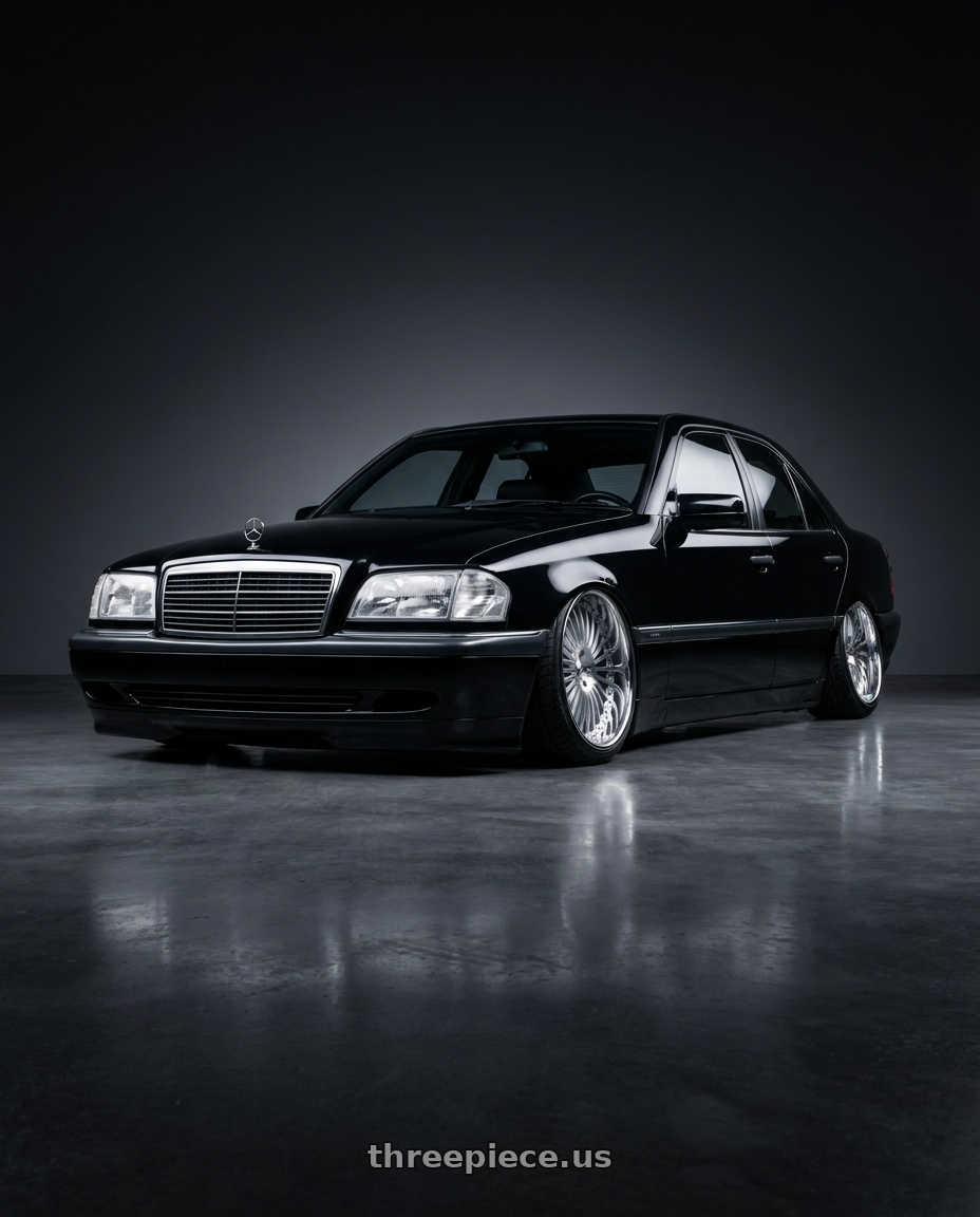 1996 mercedes-benz c280 base black with Amani R.E.A.L. 5x112/5x120 22x9 +32 Brush Center Chrome Lip wheels