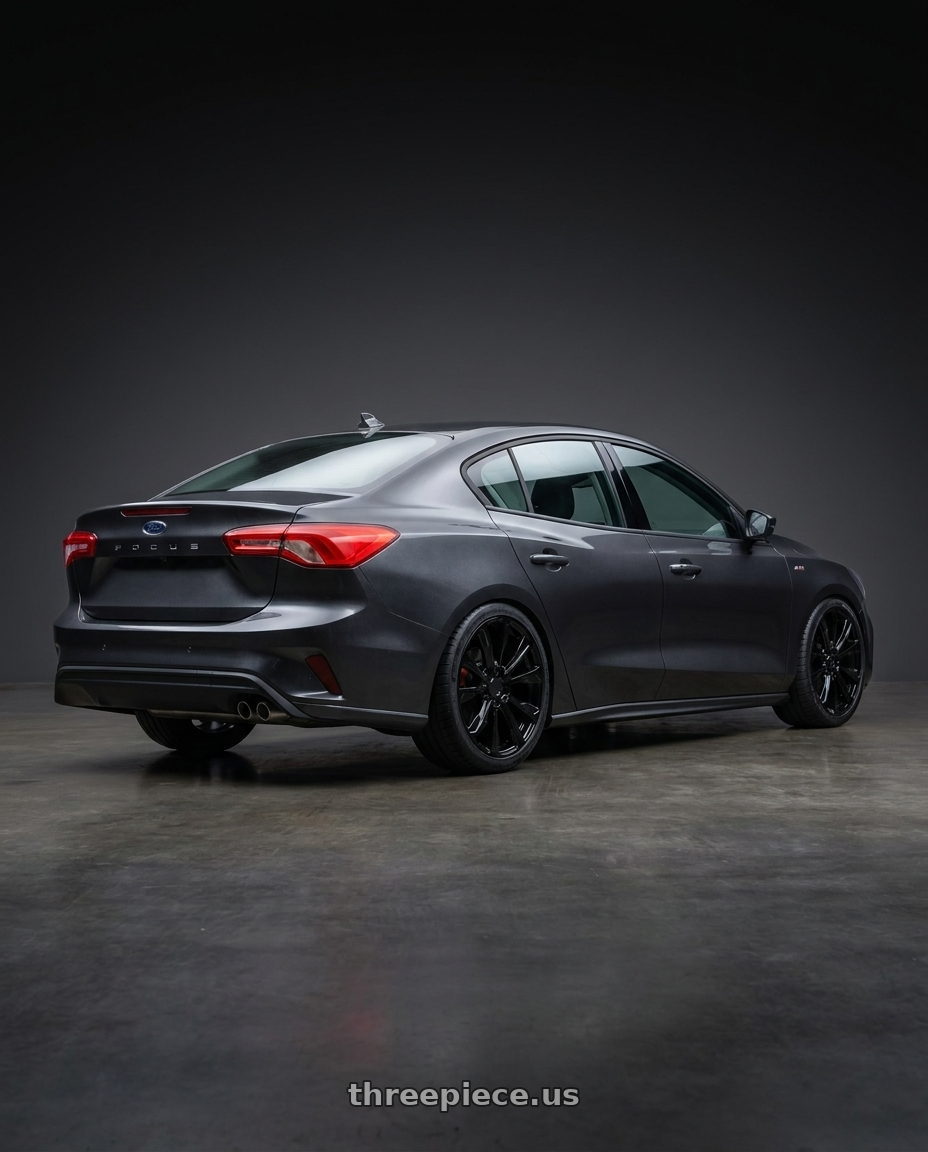 2022 Ford Focus  with REPLICA 204 6X139.7 22x9 +28 GLOSS BLACK wheels rear three quarter view square tires