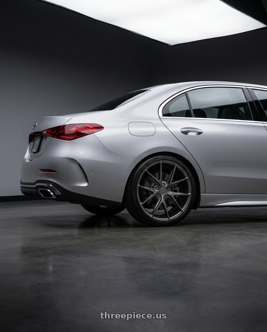 2022 Mercedes-Benz C-Class W206 with Niche 1PC M116 MISANO 5X112 19X9.5 +50 MATTE GUN METAL wheels rear three quarter view square tires