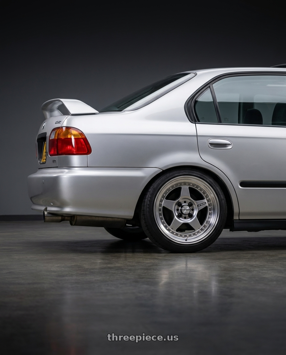 1999 honda civic with Work Meister Cr01 4x100 16x7.5+41 A Disk Bright Buff Finish wheels rear three quarter view square tires