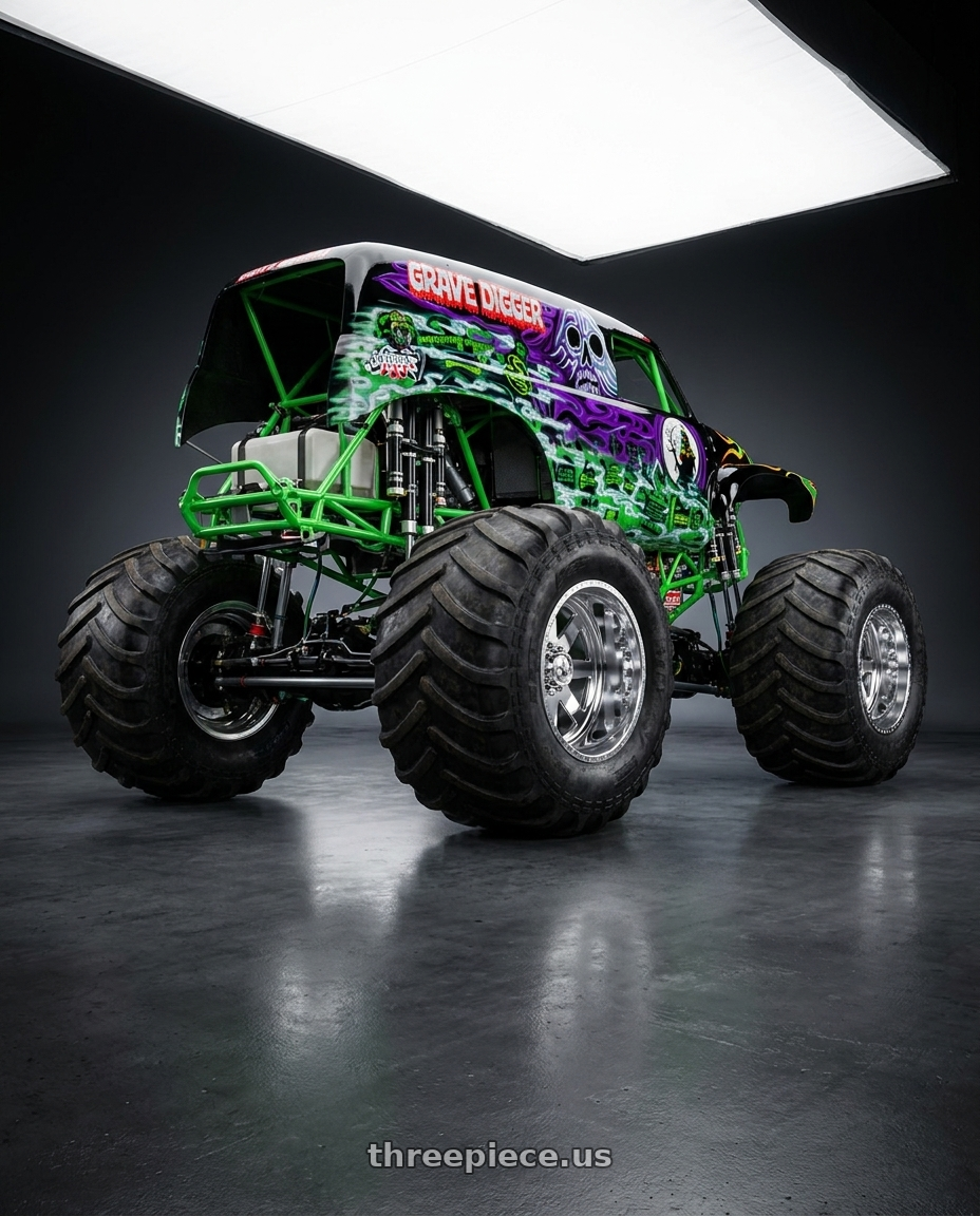 2026 Grave digger with American Force 11 Independence SS 8X180 26X16 -101 POLISHED wheels rear three quarter view meaty tires