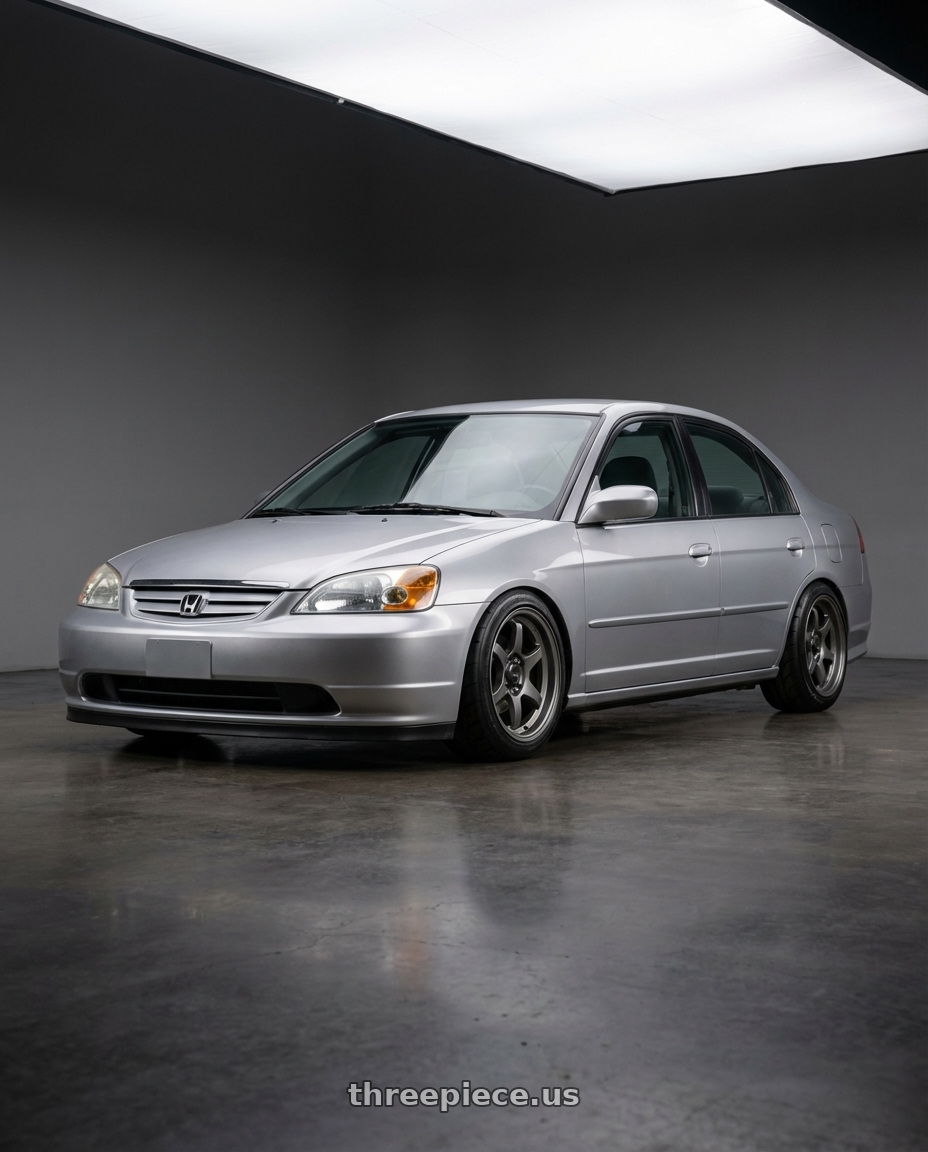 2002 Civic sedan Silver with Konig Hypergram 4x100 16x7.5+38 Matte Grey wheels