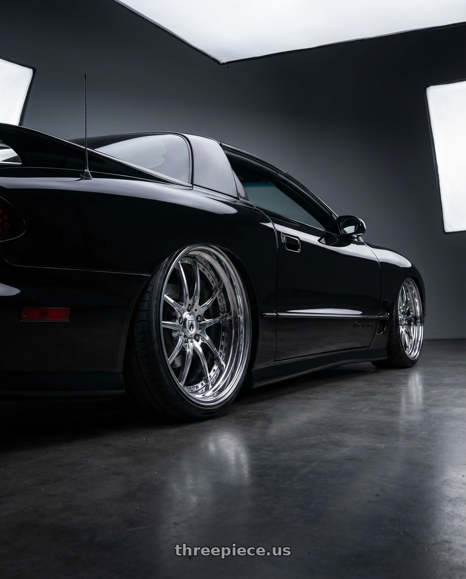 1997 Trans Am Firebird WS6 with Asanti Black ABL-1 PEGASI 5X115 20X8.5 +15 CHROME wheels rear three quarter view extreme stretch tires