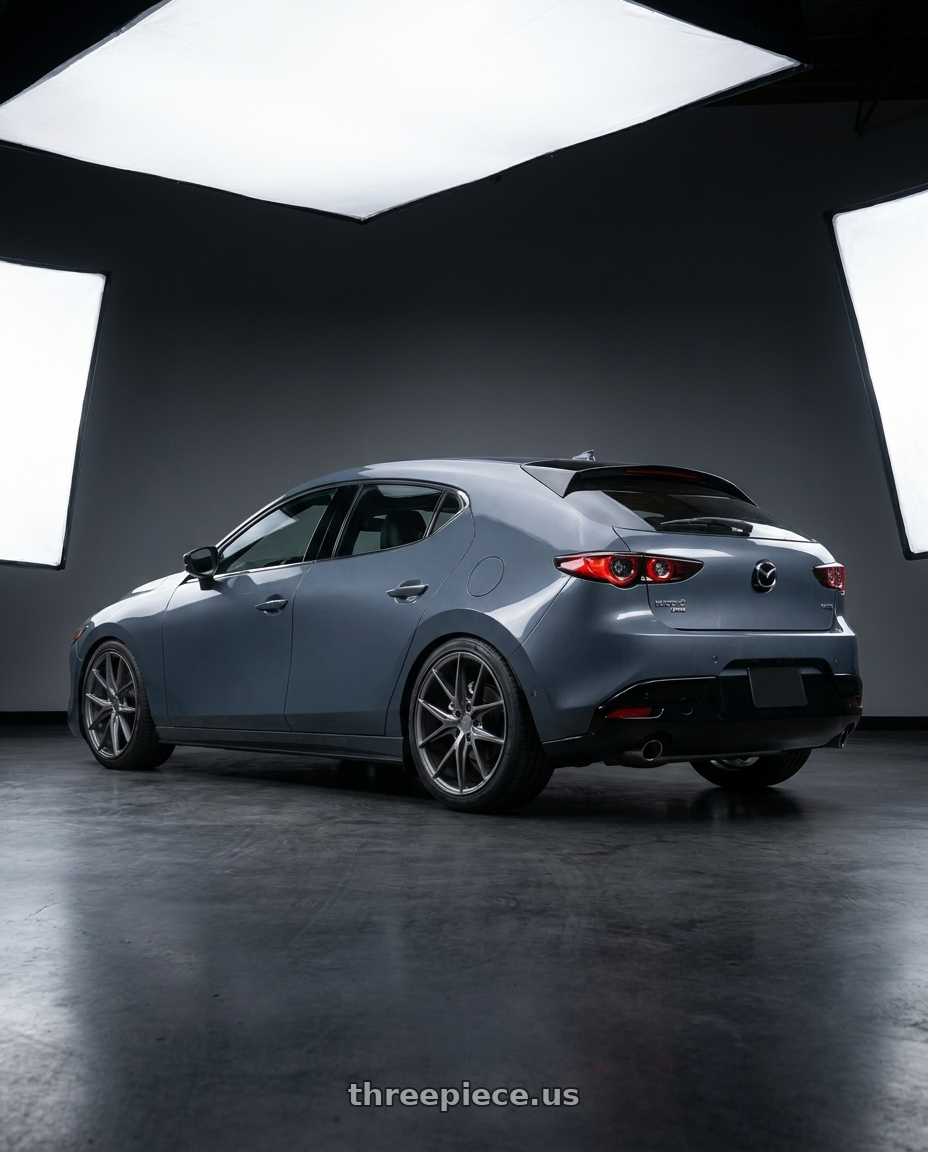 2023 Mazda Mazda3 Turbo with Niche 1PC M116 MISANO 5X114.3 18X9.5 +40 MATTE GUN METAL wheels rear three quarter view square tires