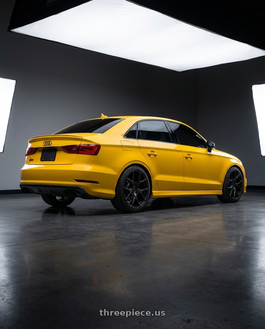2015 Audi s3 with Aodhan AFF2 5x112 19x9.5+35 Matte Black wheels rear three quarter view square tires