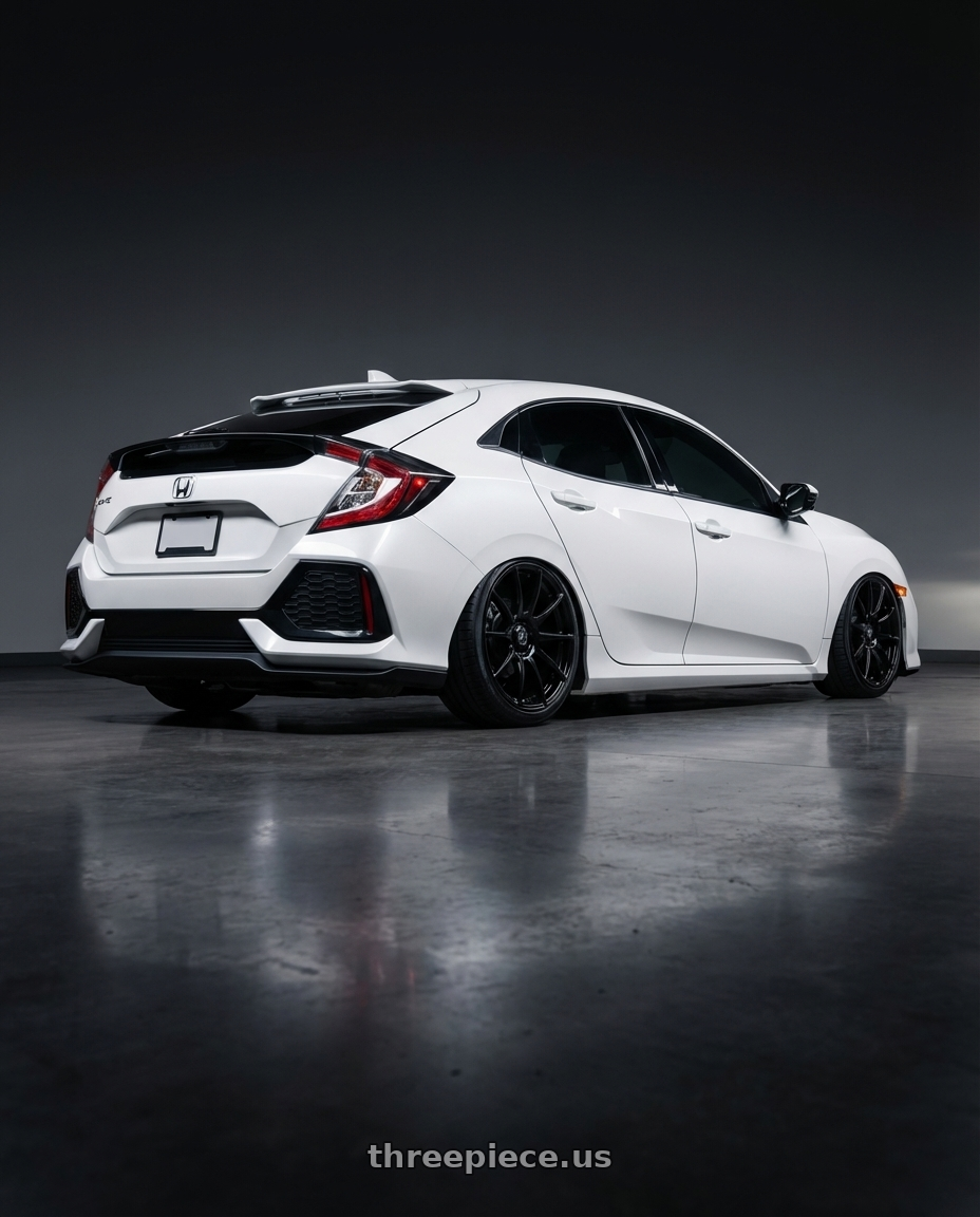 2019 Honda Civic with Forgestar CF10 5x114.3 19x9.5 +29 Gloss Black wheels rear three quarter view slight stretch tires