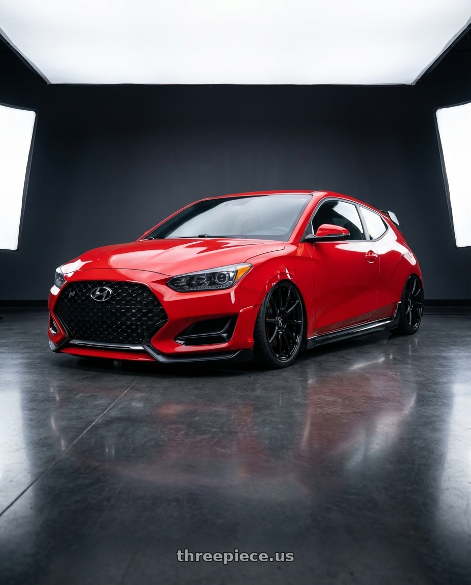 2022 Hyundai Veloster N with Forgestar CF10 5x114.3 19x9.5 +29 Gloss Black wheels front three quarter view stanced stance