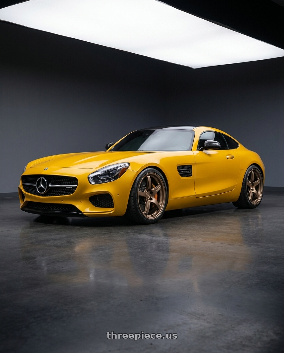 2019 Mercedes-Benz AMG GT with Gram Lights 57CR 5x112 19x10.5+35 Bronze II wheels front three quarter view lowered stance