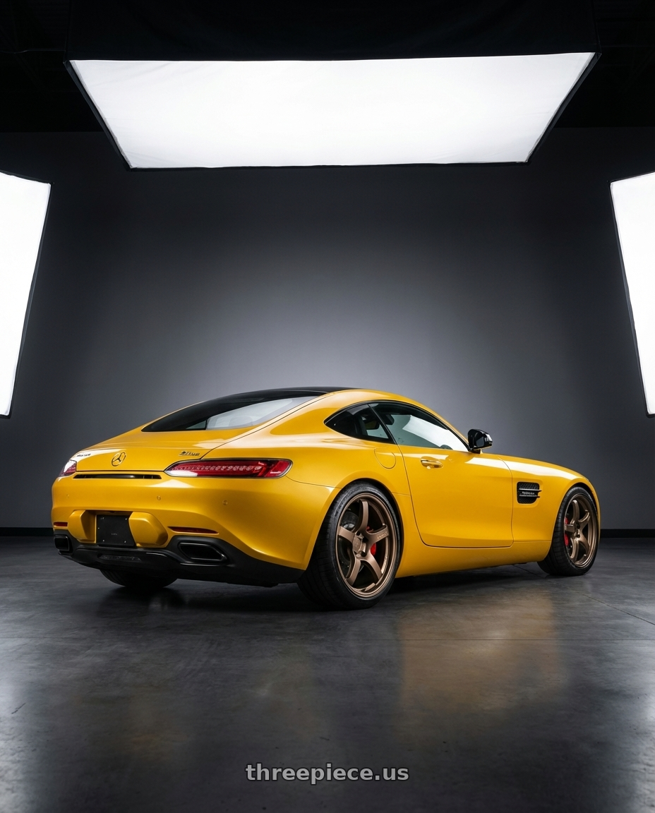 2019 Mercedes-Benz AMG GT with Gram Lights 57CR 5x112 19x10.5+35 Bronze II wheels rear three quarter view square tires