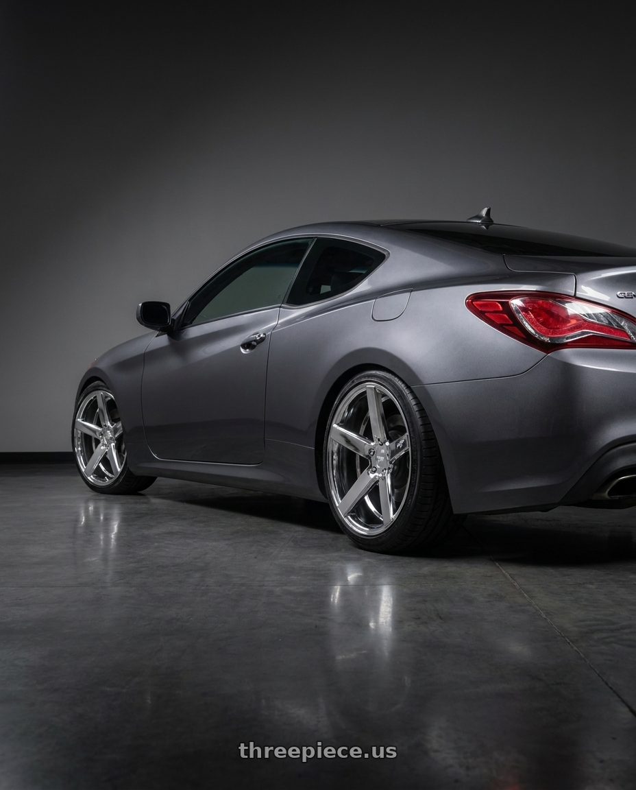 2010 Hyundai genesis coupe with Niche 1PC M132 MILAN 5X114.3 20X8.5 +35 CHROME PLATED wheels rear three quarter view slight stretch tires
