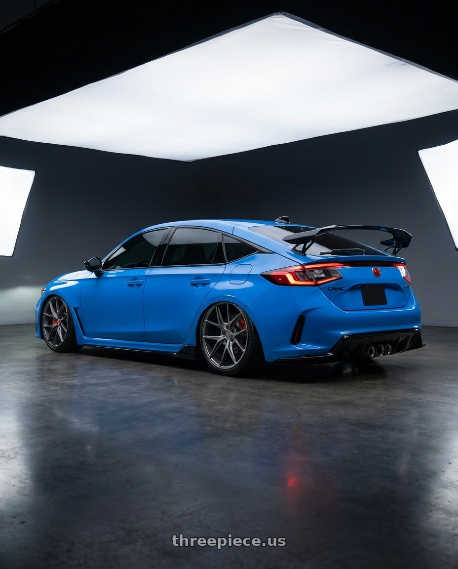 2020 Honda Civic Type R with Niche 1PC M116 MISANO 5X120 19X9.5 +35 MATTE GUN METAL wheels rear three quarter view slight stretch tires