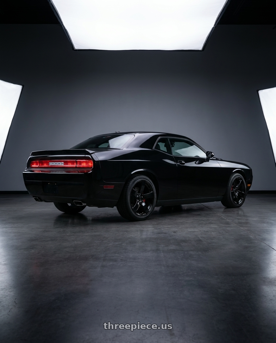 2010 dodge challenger with OE Wheels DG12 5x115 20x8+24 Black wheels rear three quarter view square tires