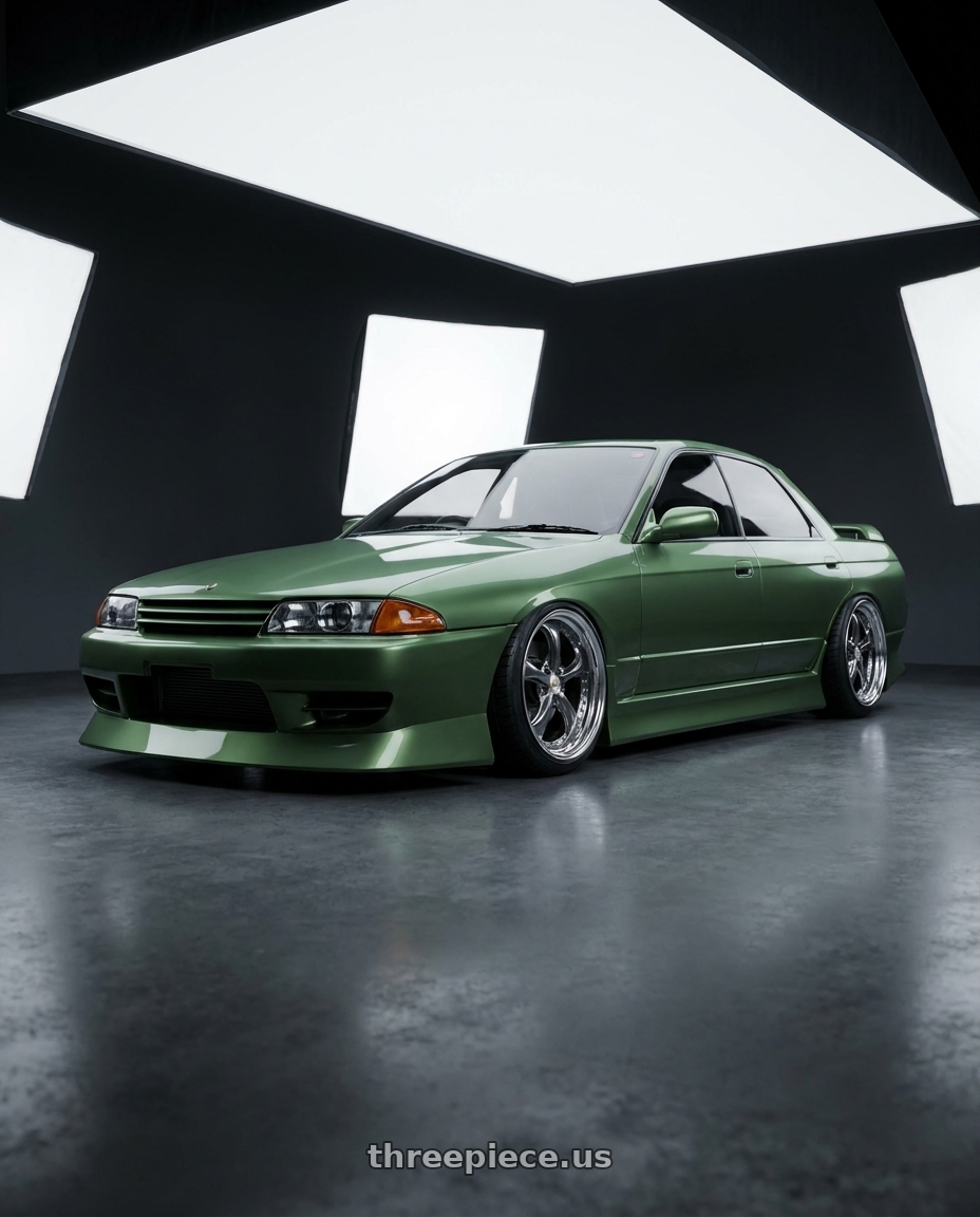1991 nissan r32 sedan green with Work Wheels VS-KF 5x114.3 18x9.5+22 Brilliant Silver Black L Disk FULL REVERSE wheels
