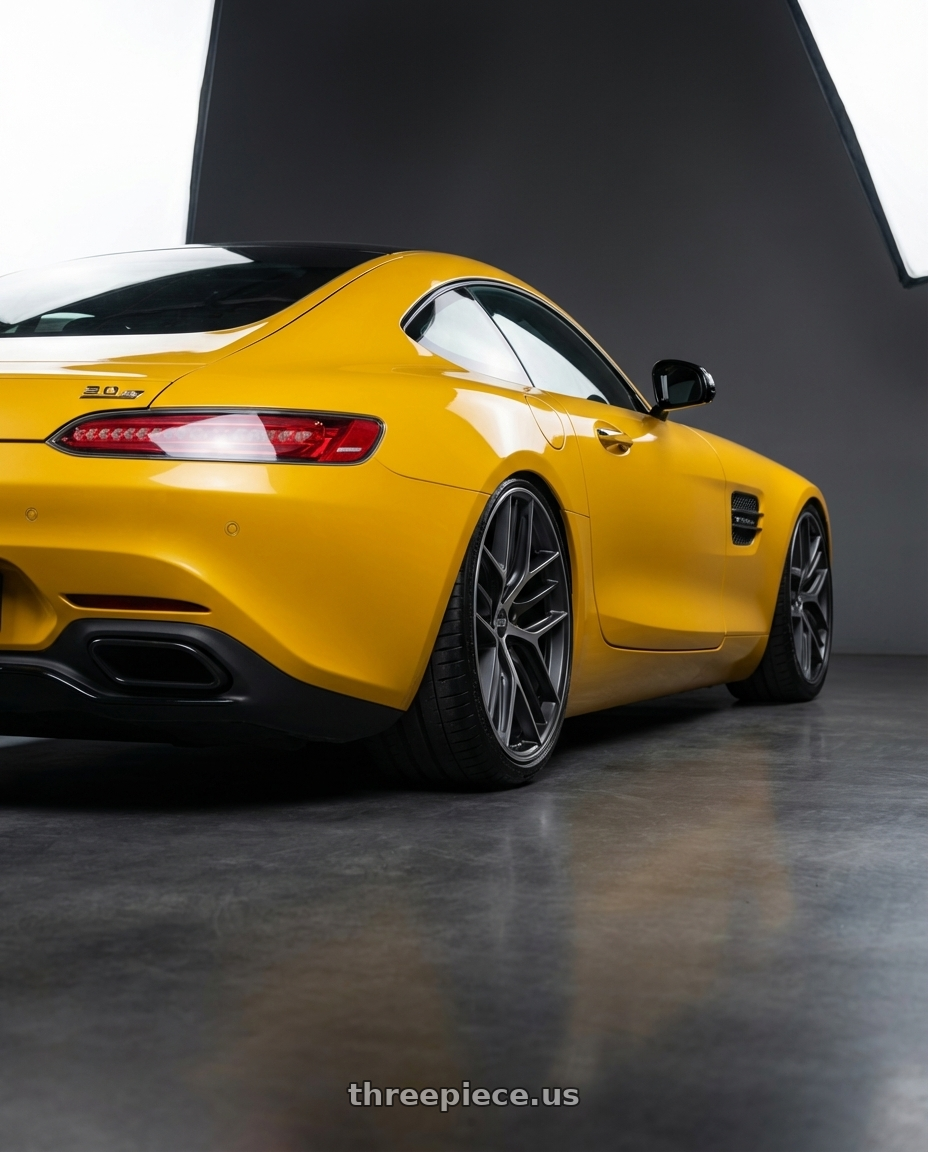 2019 Mercedes-Benz AMG GT with BBS CC-R 5x112 20x9.0+25 Graphite w/ Diamond Cut Face wheels rear three quarter view slight stretch tires