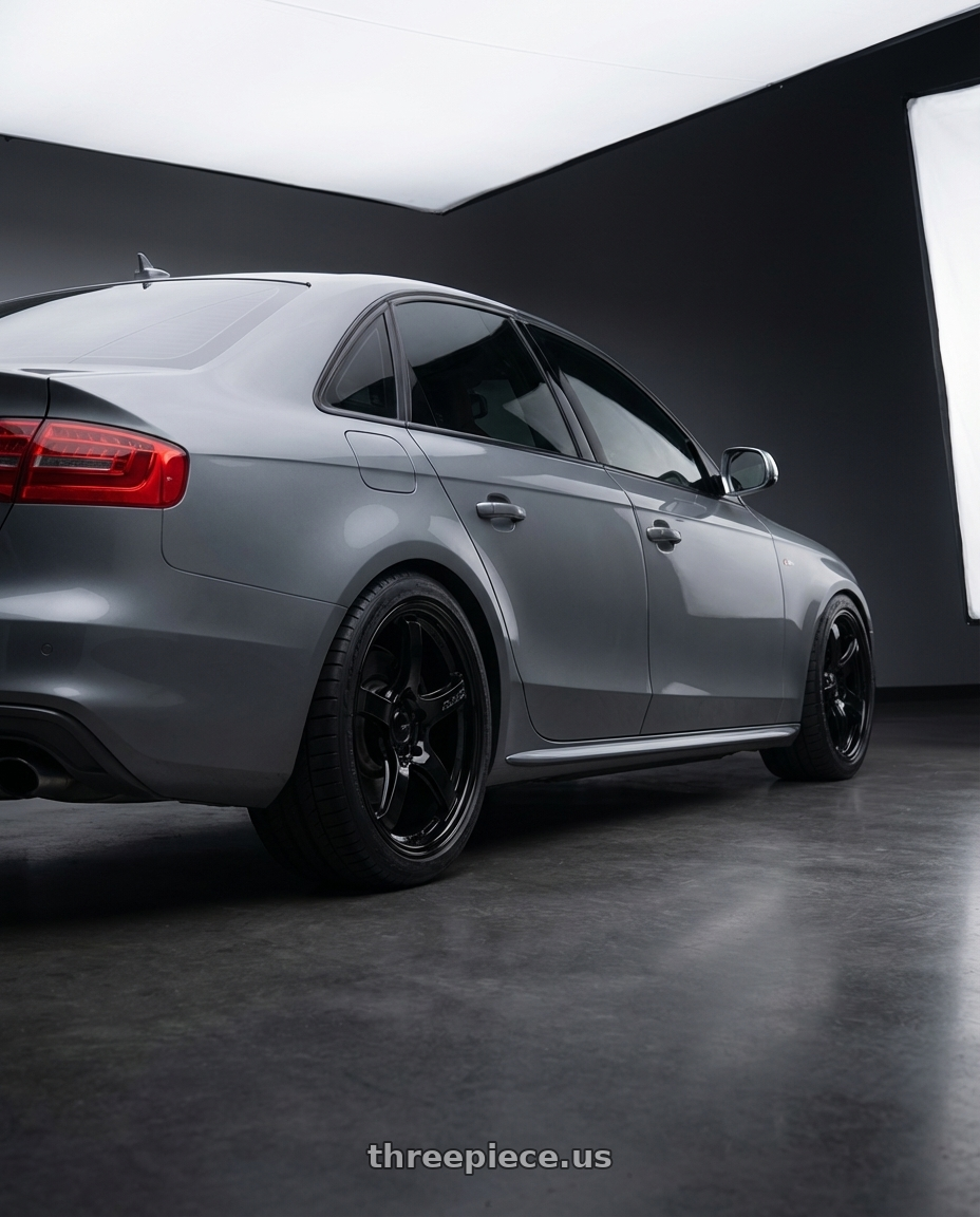 2015 Audi S4 B8.5 with Gram Lights 57CR 5x112 19x9.5+25 Glossy Black wheels rear three quarter view square tires