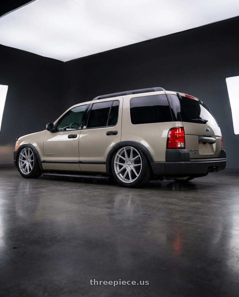 2004 ford explorer with TOUREN TR60 3260 5x108/5x114.3 18x8 +40 GLOSS HYPER SILVER wheels rear three quarter view meaty tires