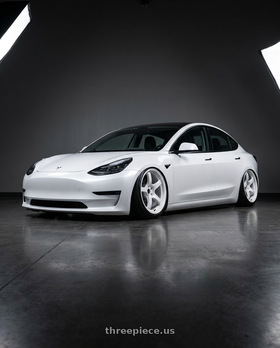 2021 tesla model 3 sr+ white with Gram Lights 57CR 5x114.3 18x9.5 +38 CERAMIC WHITE PEARL wheels
