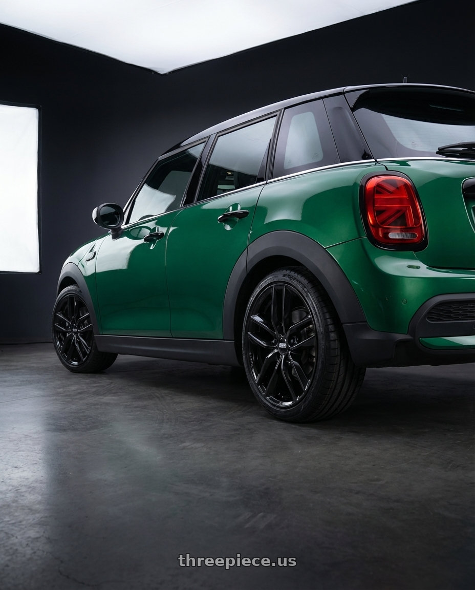 2022 Mini Cooper S with BBS SX 5x112 17x7.5+45 Crystal Black wheels rear three quarter view square tires