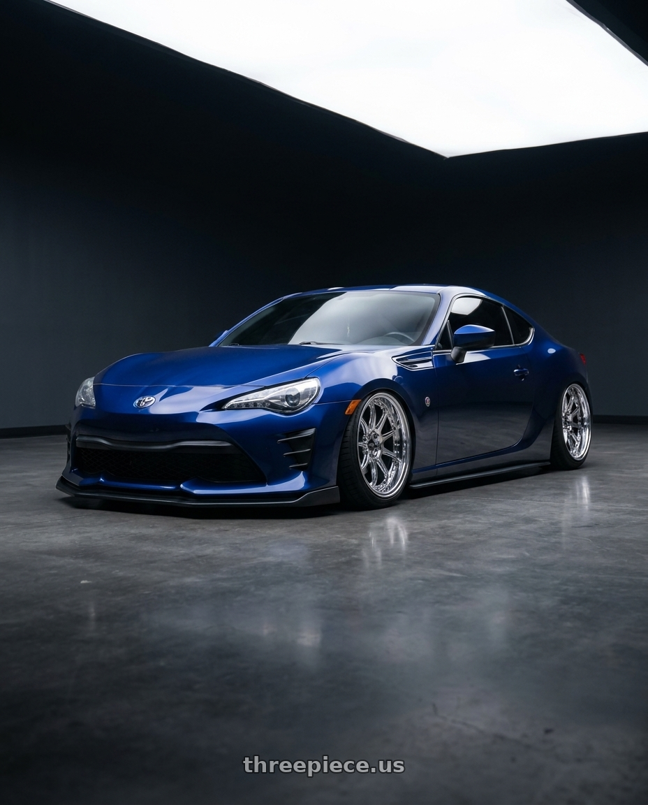 2017 Toyota 86 blue with ESR Wheels CS12 5x114.3 19x8.5 +35 Vacuum Chrome wheels