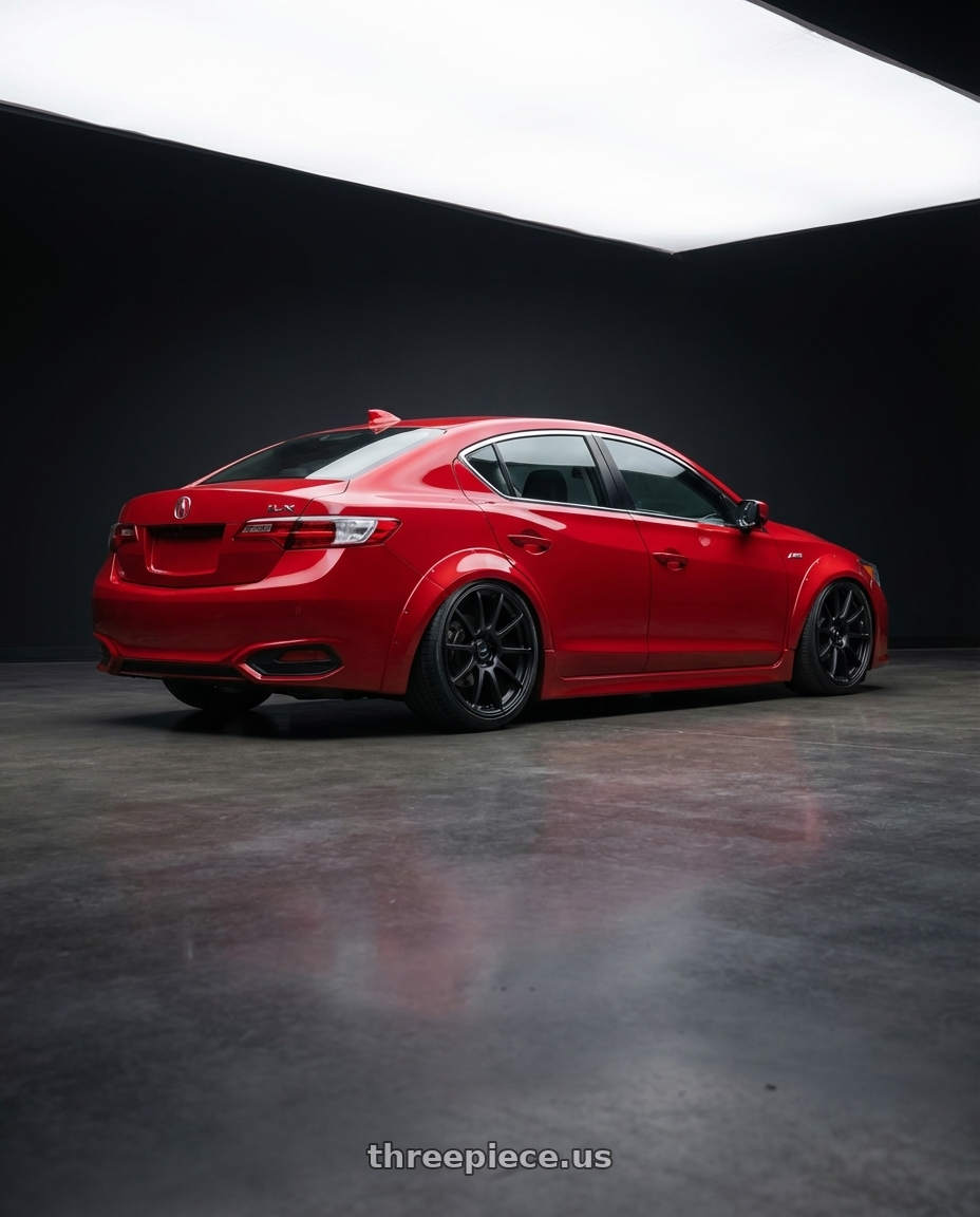 2012 Acura ILX with Ssr Gtv02 5x114.3 18x8+35  FLAT BLACK wheels rear three quarter view slight stretch tires