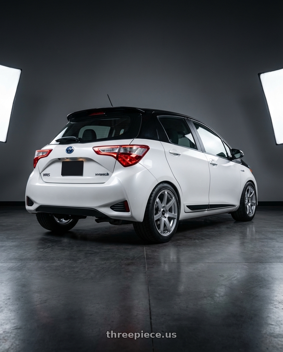 2020 Toyota Yaris Y20 with Enkei PF07 5x114.3 17x8+35 Silver wheels rear three quarter view meaty tires