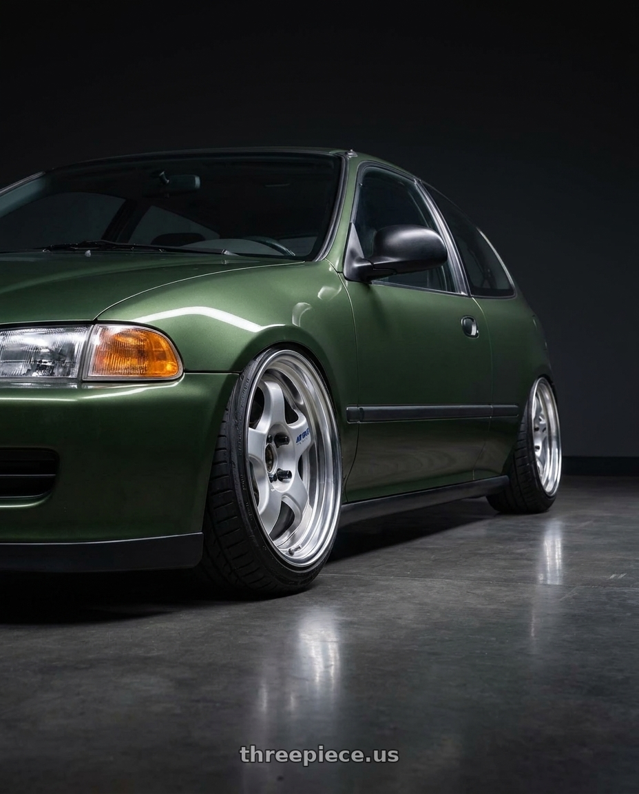1995 honda civic dx hatchback nori green metalic with Work Meister S1 2P 4x100 15x7+38 O Disk Silver wheels