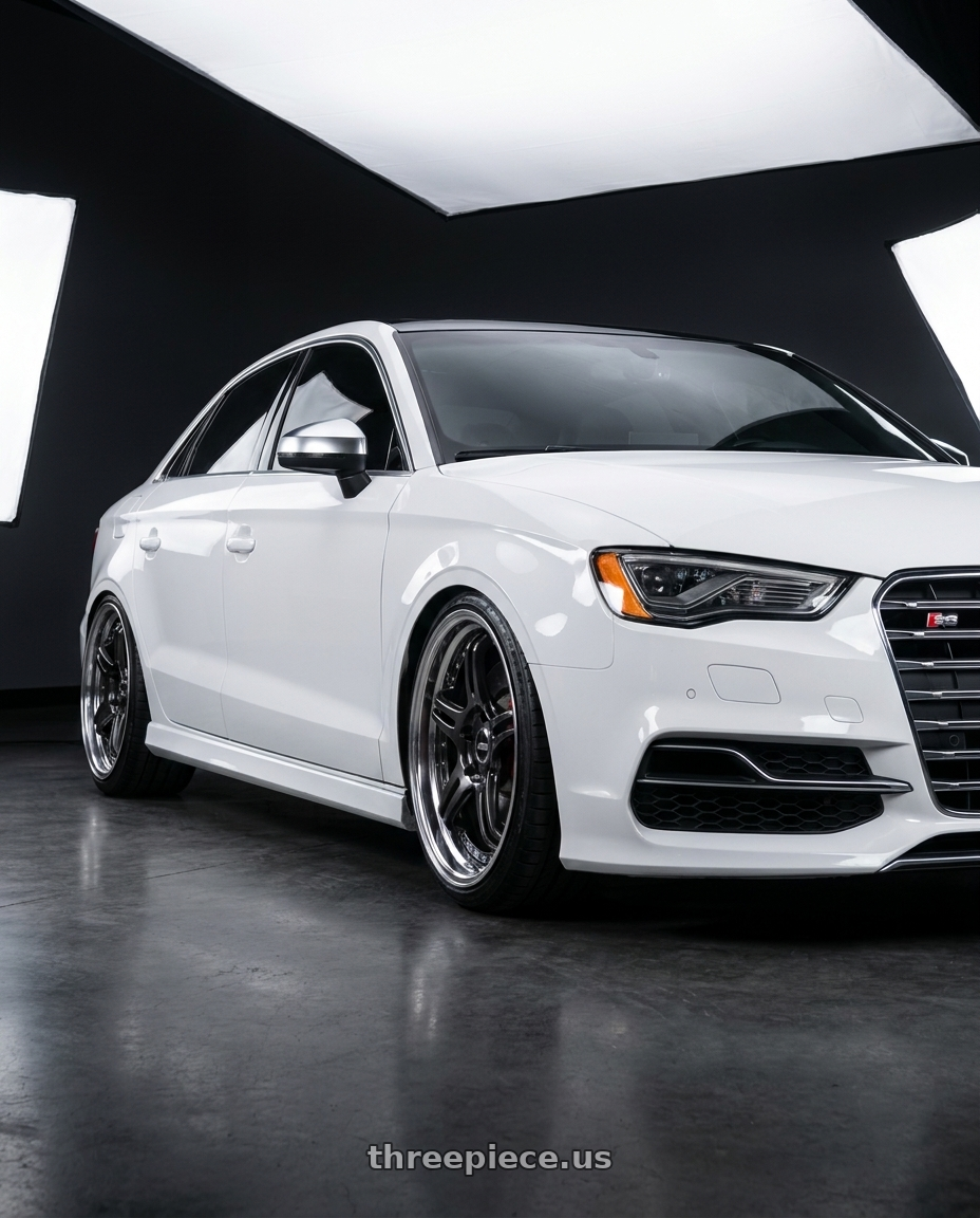 2015 Audi S3 with SSR Professor SPX STD 5x112 20X10+37 NR Disk Prism Dark Gunmetallic wheels front three quarter view lowered stance