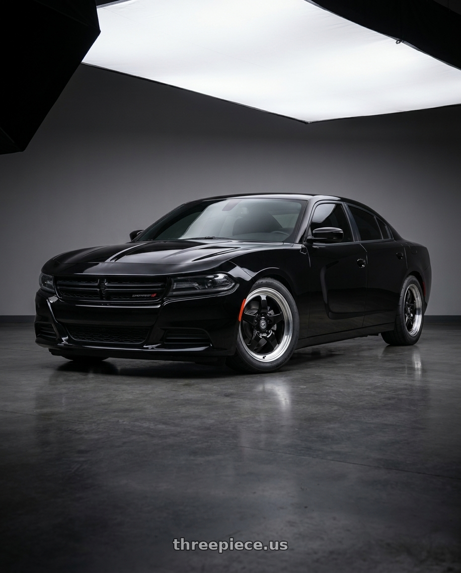 2021 Dodge Charger SXT with Forgestar D5 Drag 5x115 18x5 -37 Gloss Black Machined wheels