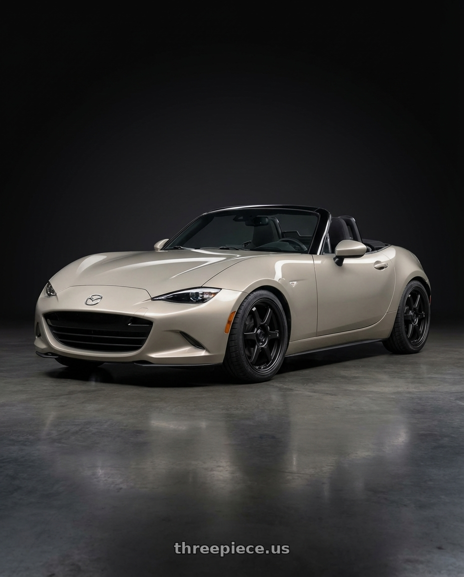 2021 Mazda MX-5 Miata ND with Konig Backbone 5x114.3 17x7.5+35 Matte Black Milling Logo on Spoke wheels