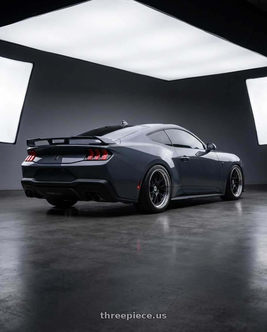 2024 ford mustang with SSR Professor MS3 5x114.3 20x11+6 HP Disk Flat Black wheels rear three quarter view square tires