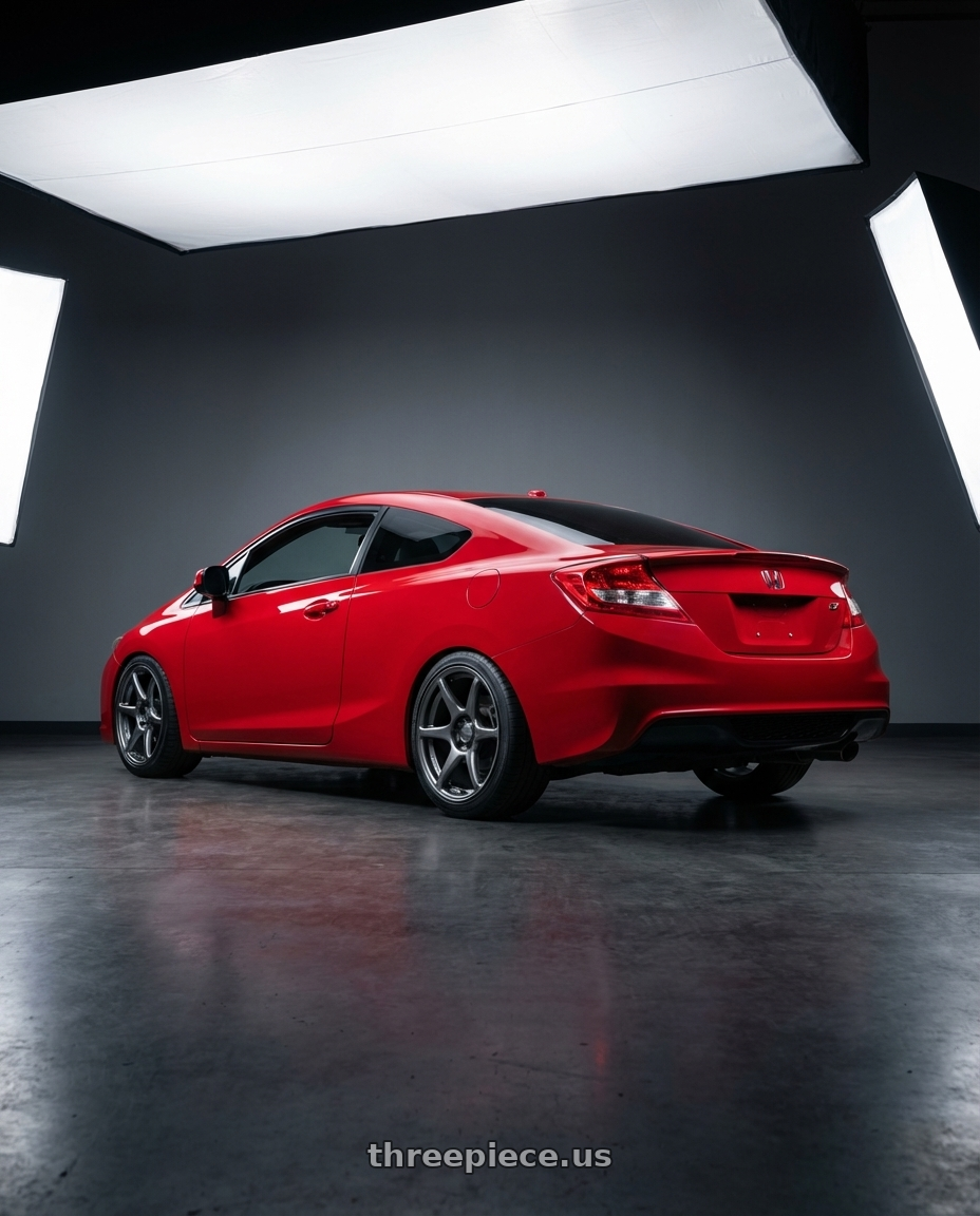 2015 Honda Civic Si with Kansei K11G Tandem 5x114.3 17x9.5 12 Gunmetal wheels rear three quarter view square tires